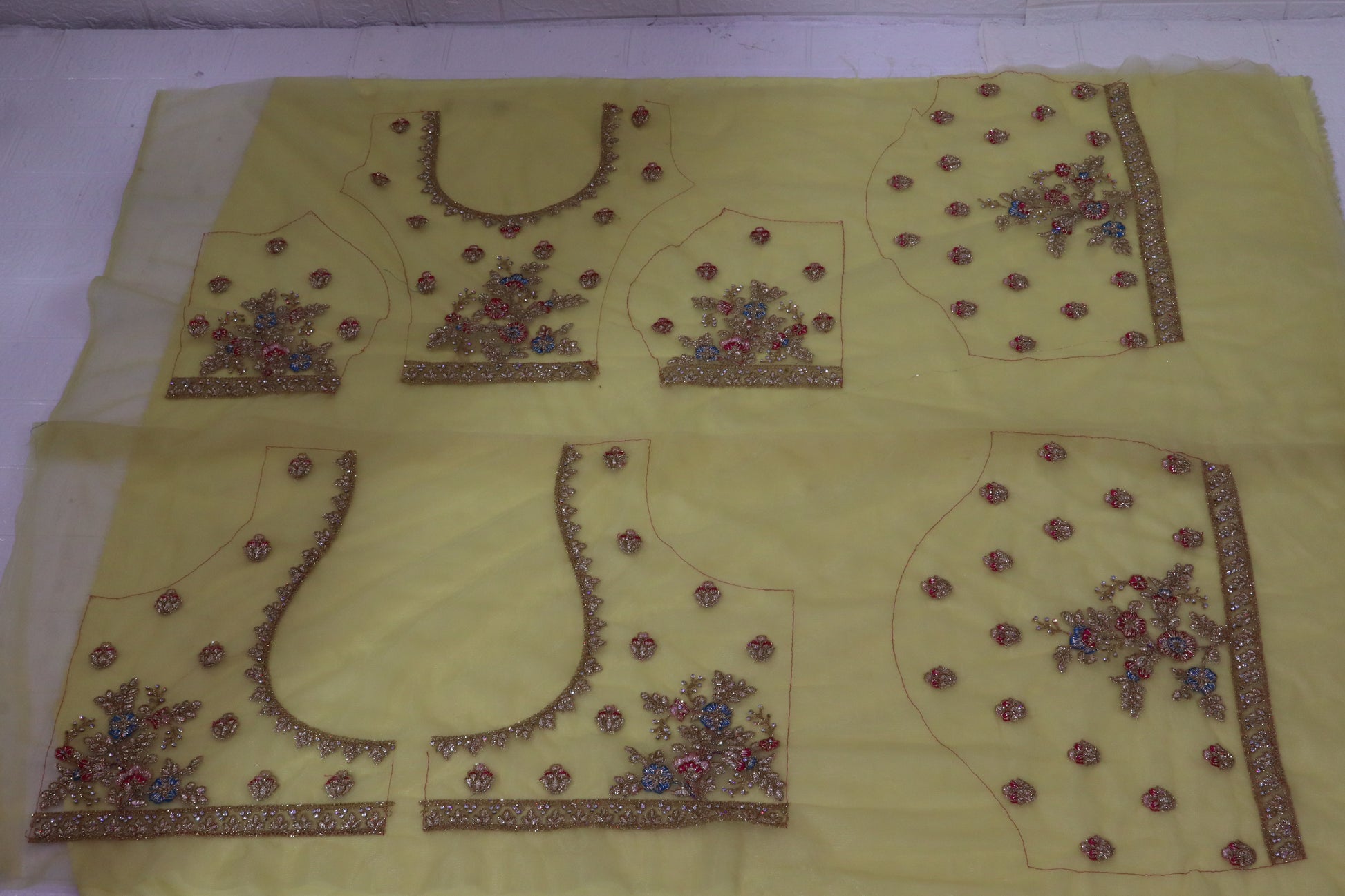Pastel Floral Embroidered Yellow Lehenga Set