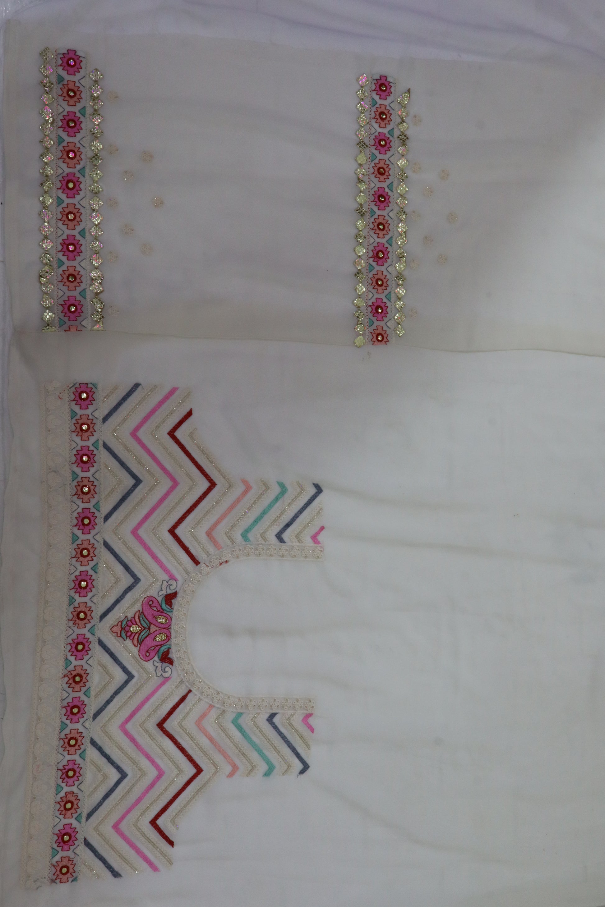 Pastel Chevron & Floral Embroidered Lehenga Set
