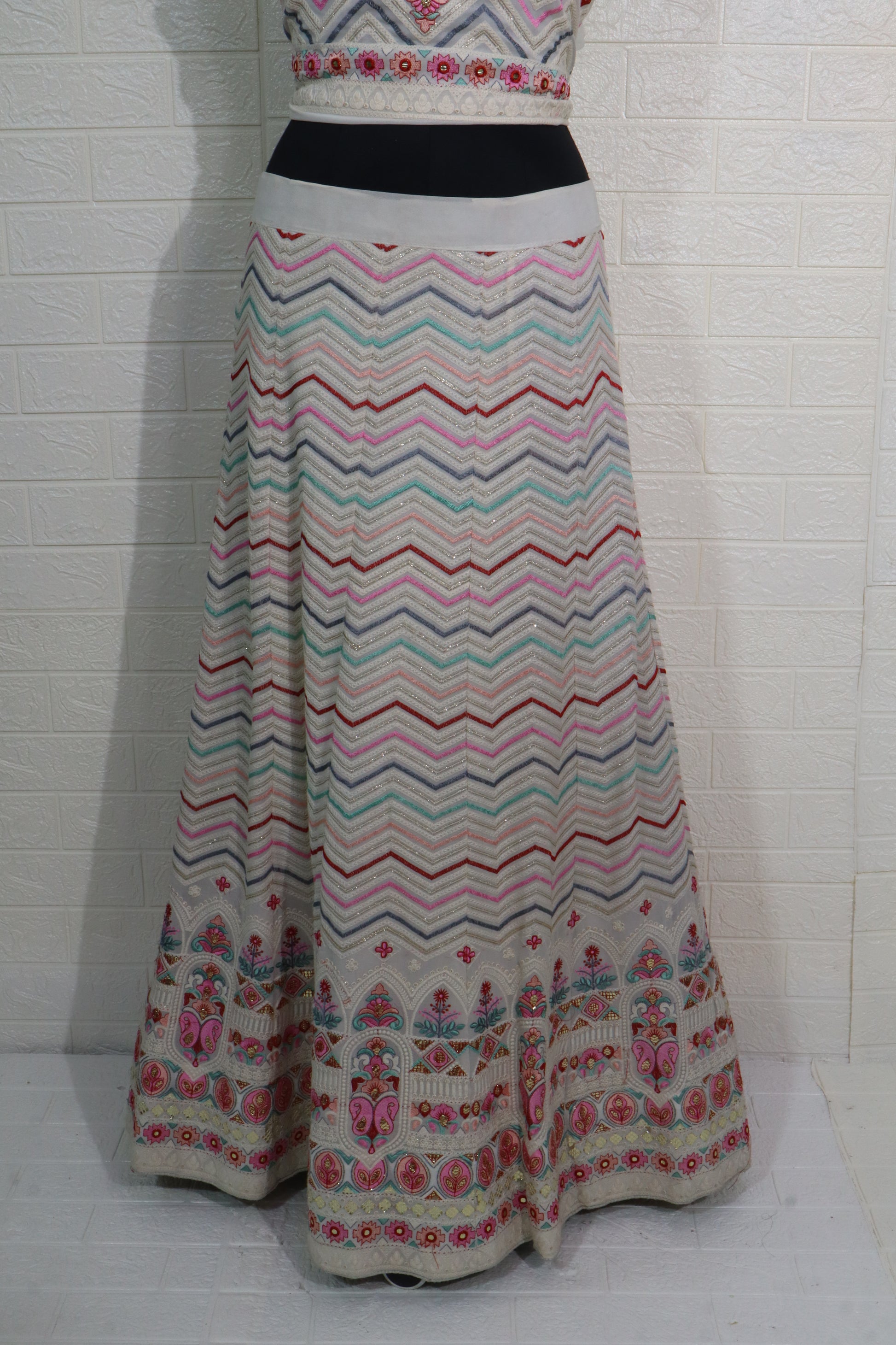 Pastel Chevron & Floral Embroidered Lehenga Set
