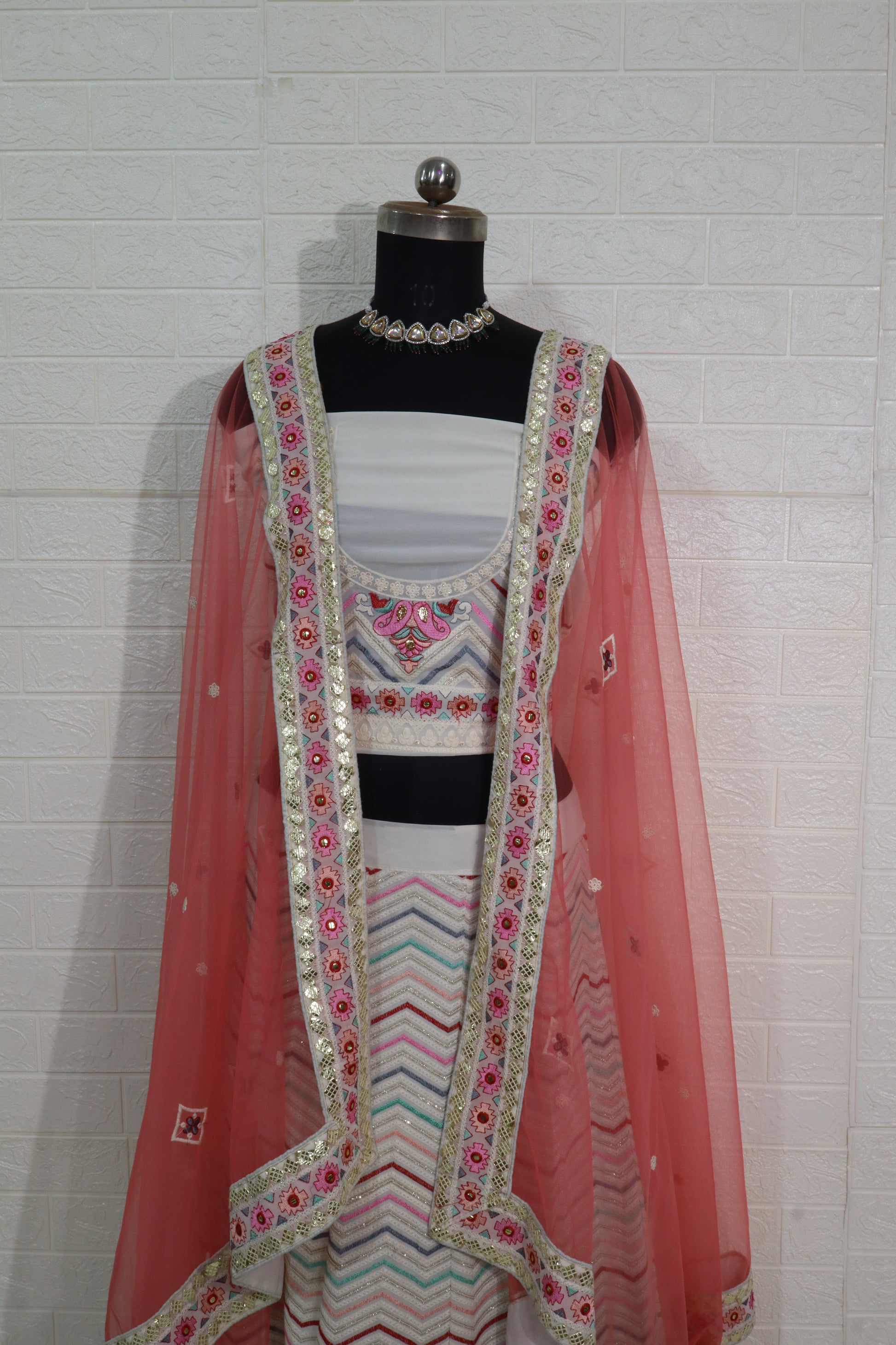 Pastel Chevron & Floral Embroidered Lehenga Set