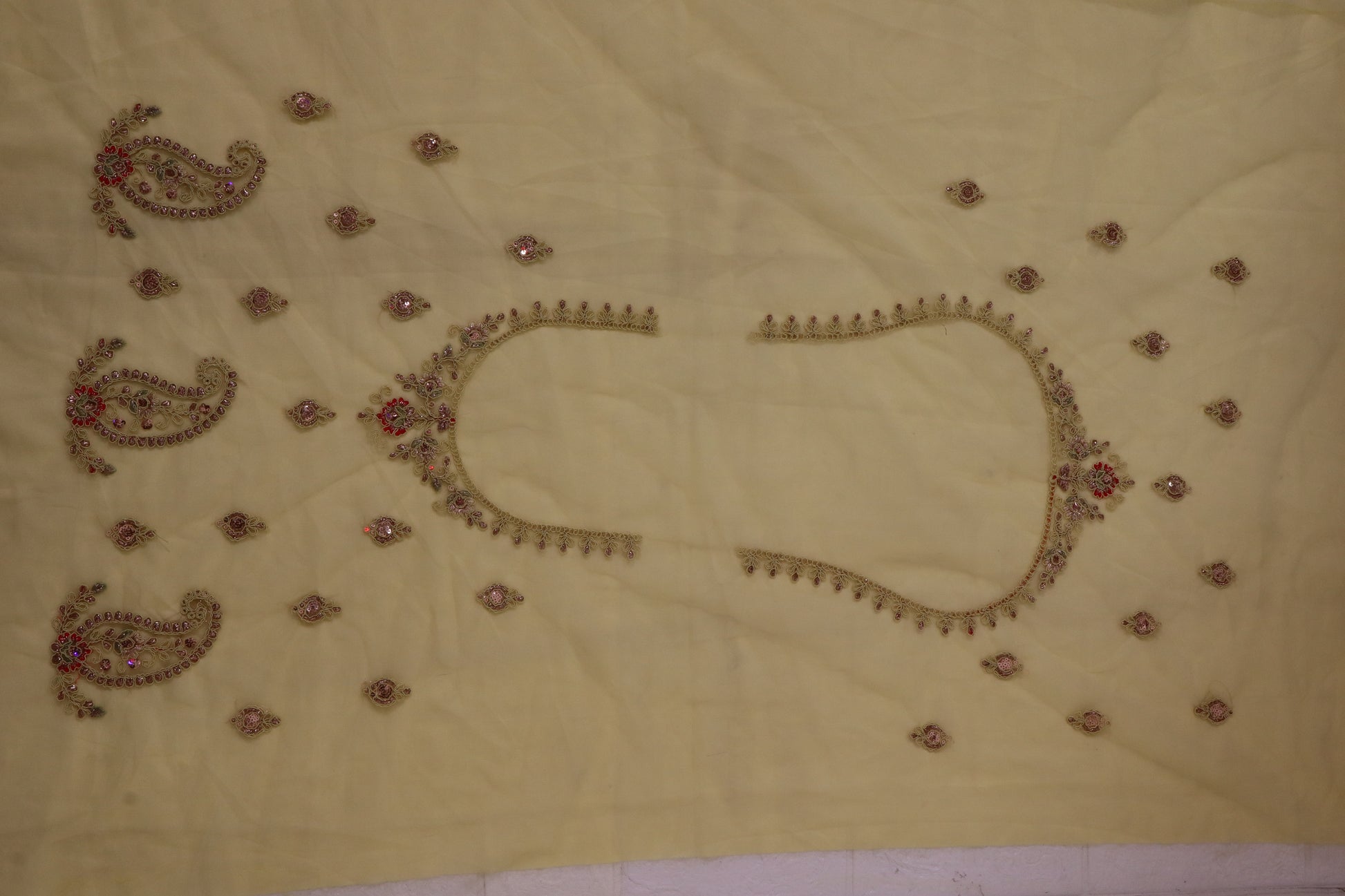 Lime Yellow & Pink Embroidered Lehenga Set