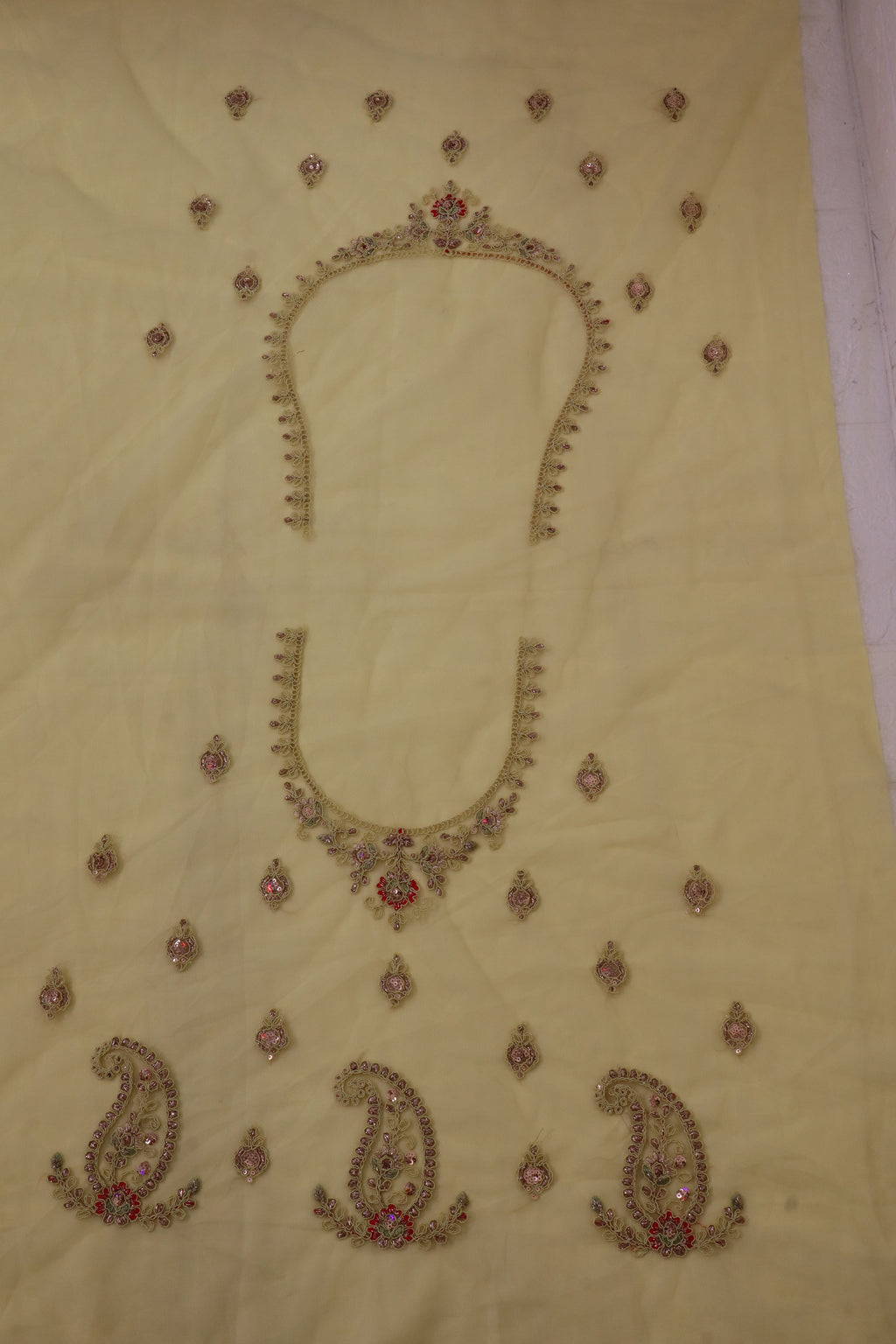 Lime Yellow & Pink Embroidered Lehenga Set