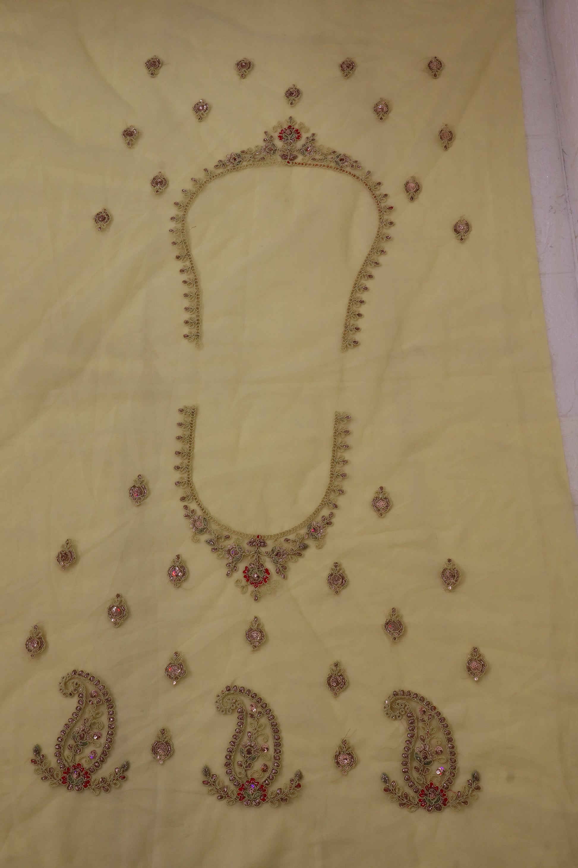 Lime Yellow & Pink Embroidered Lehenga Set