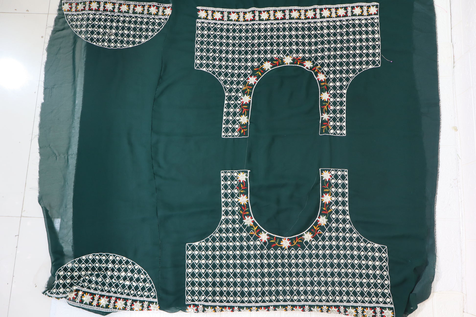 Embroidered Bottle Green Lehenga Choli with Pink Dupatta