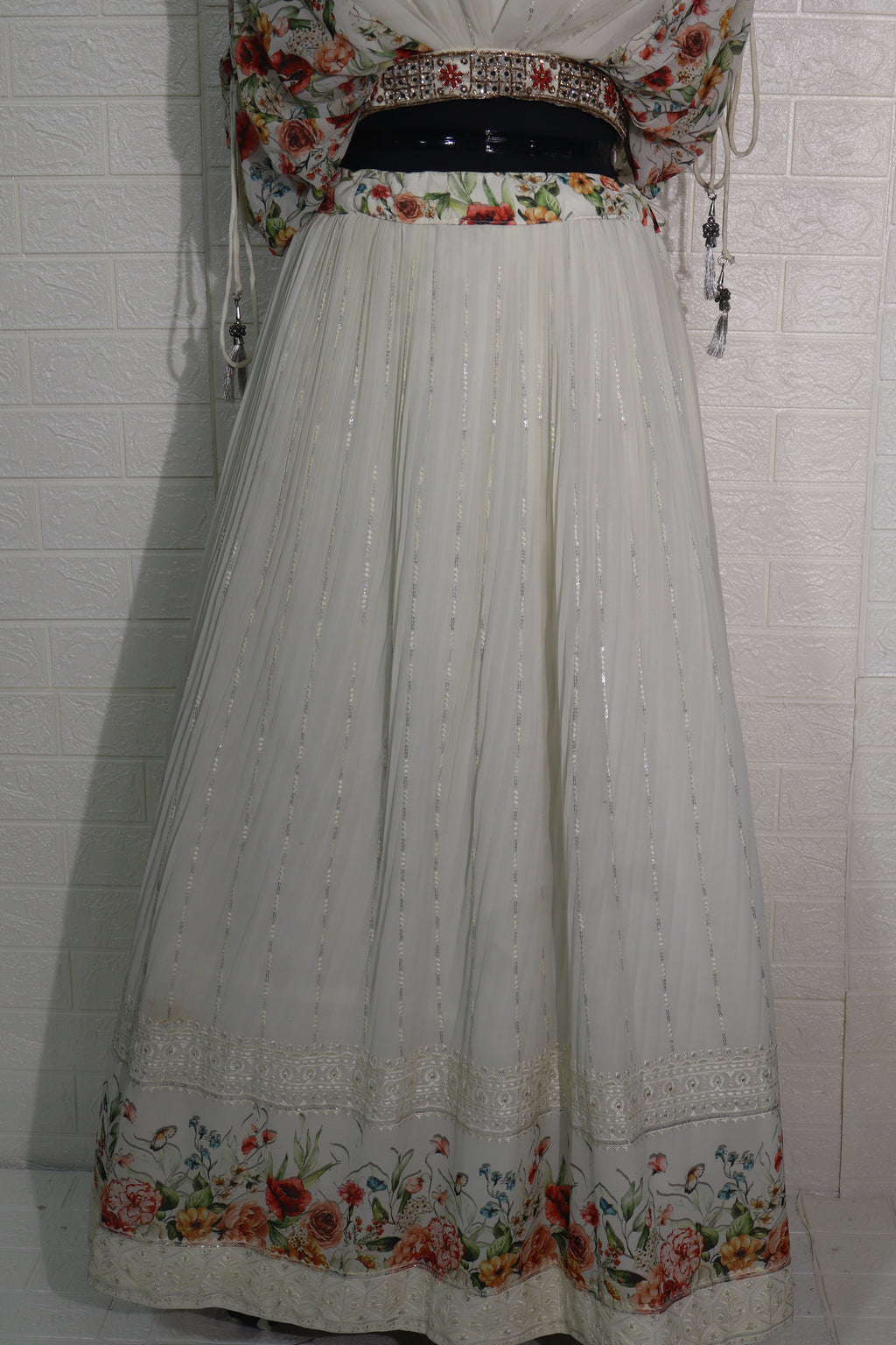 Ivory Floral Printed & Embroidered Lehenga Set