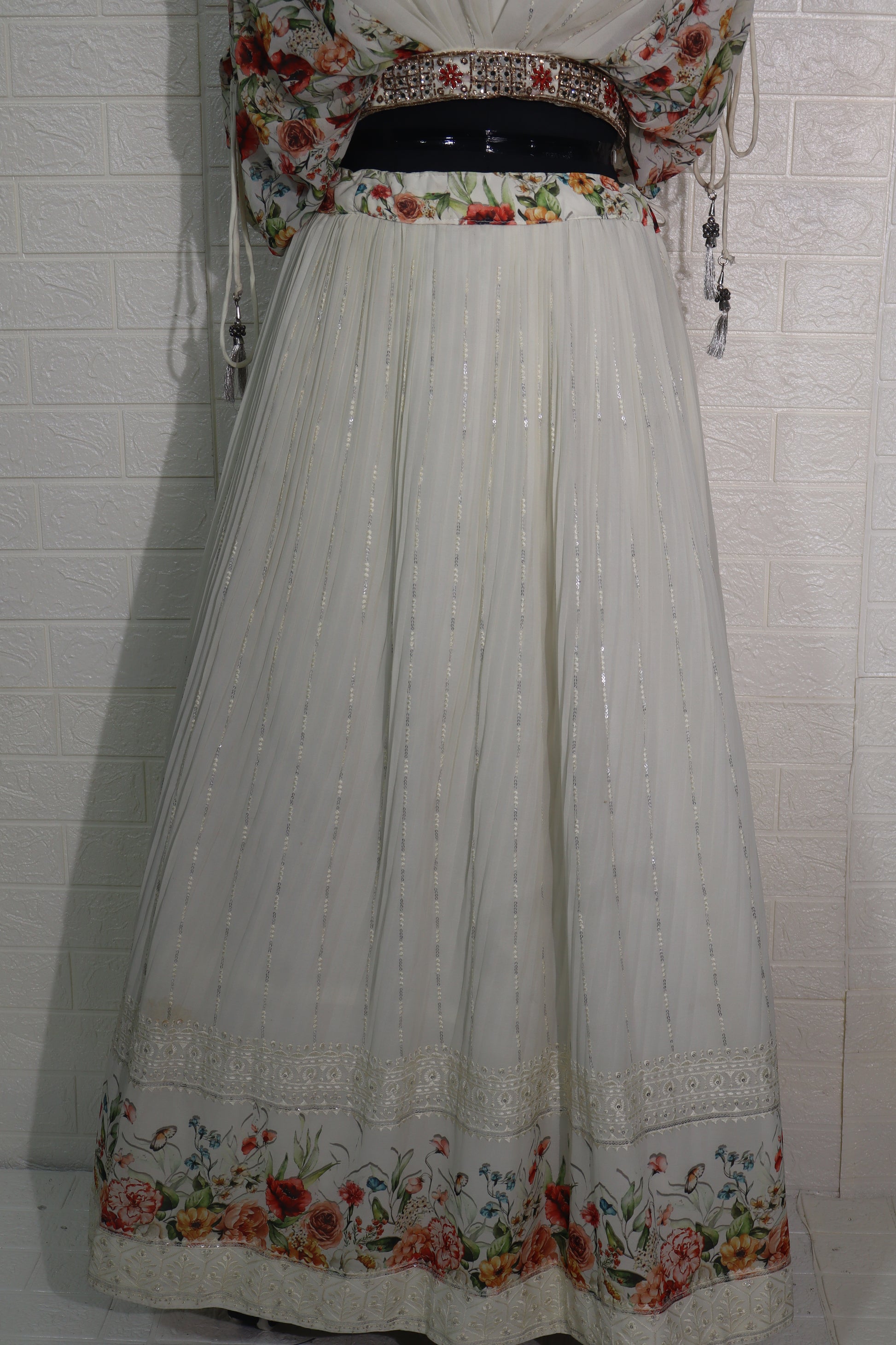 Ivory Floral Printed & Embroidered Lehenga Set