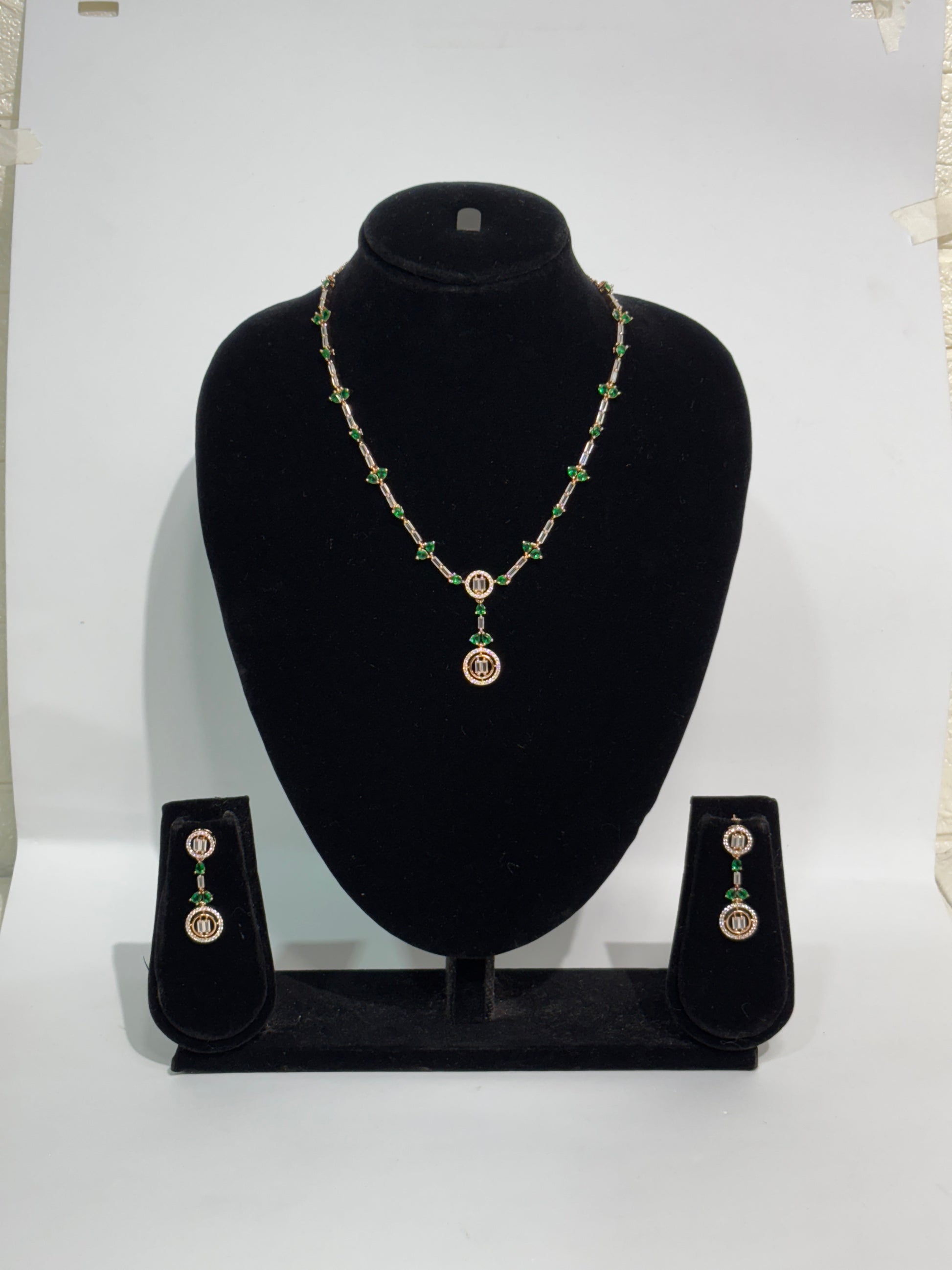 Emerald Crystal Pendant Set with Matching Drop Earrings