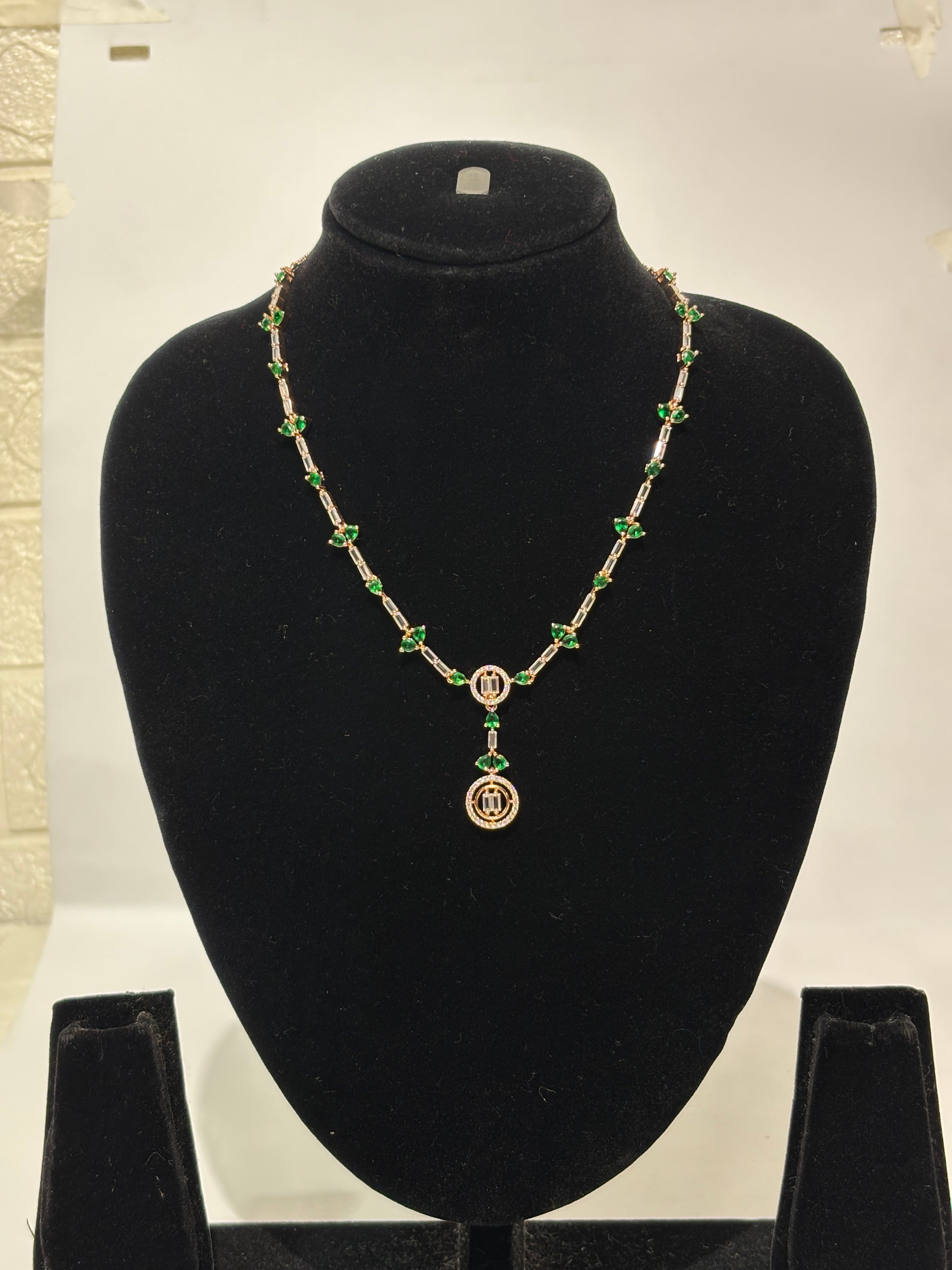 Emerald Crystal Pendant Set with Matching Drop Earrings