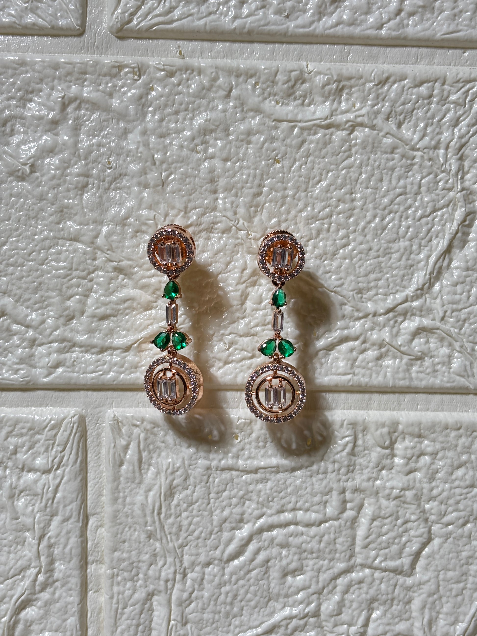 Emerald Crystal Pendant Set with Matching Drop Earrings