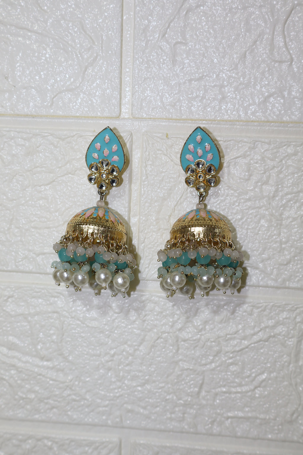 Meenakari Sky Blue Mango Motif Choker Set