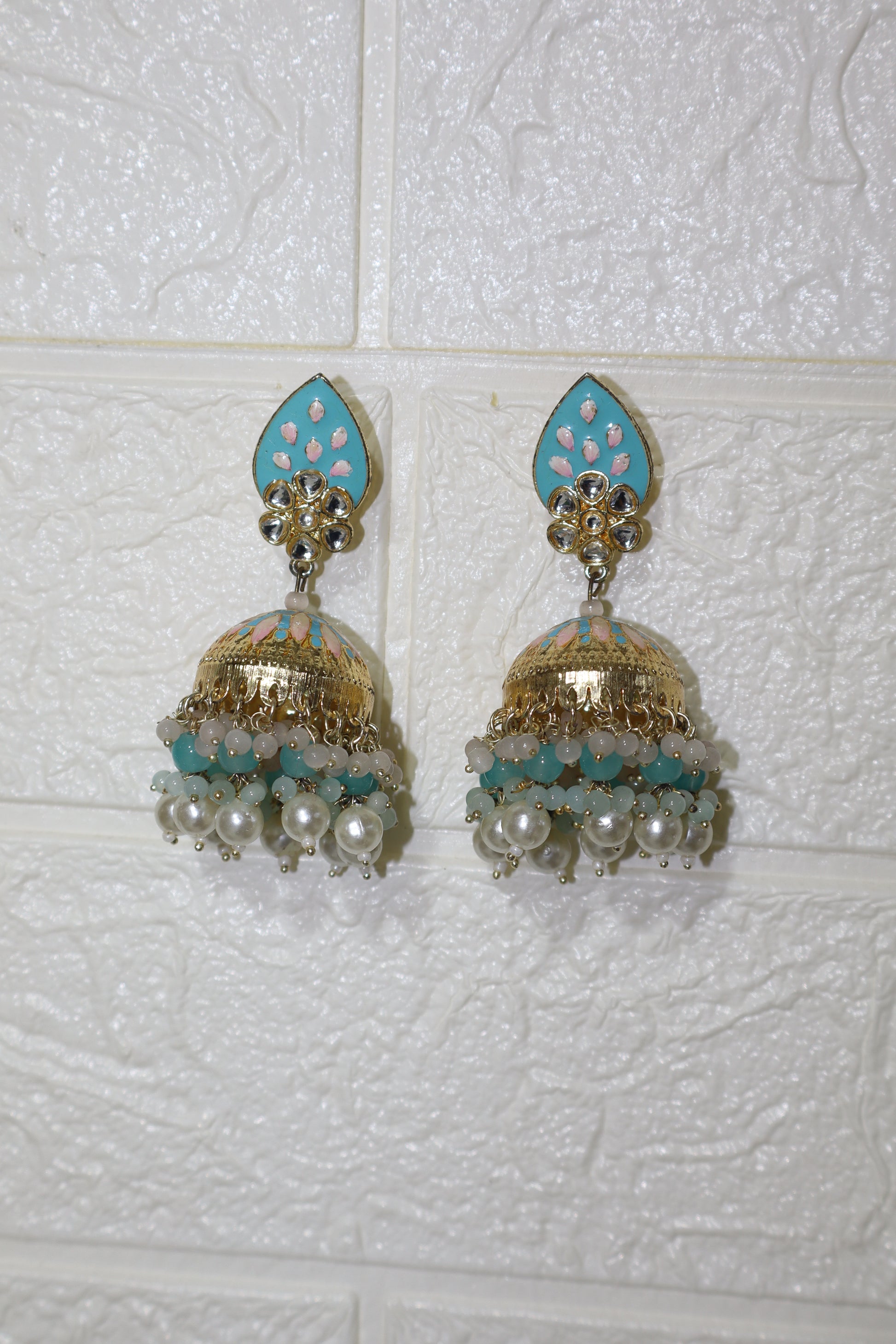Meenakari Sky Blue Mango Motif Choker Set