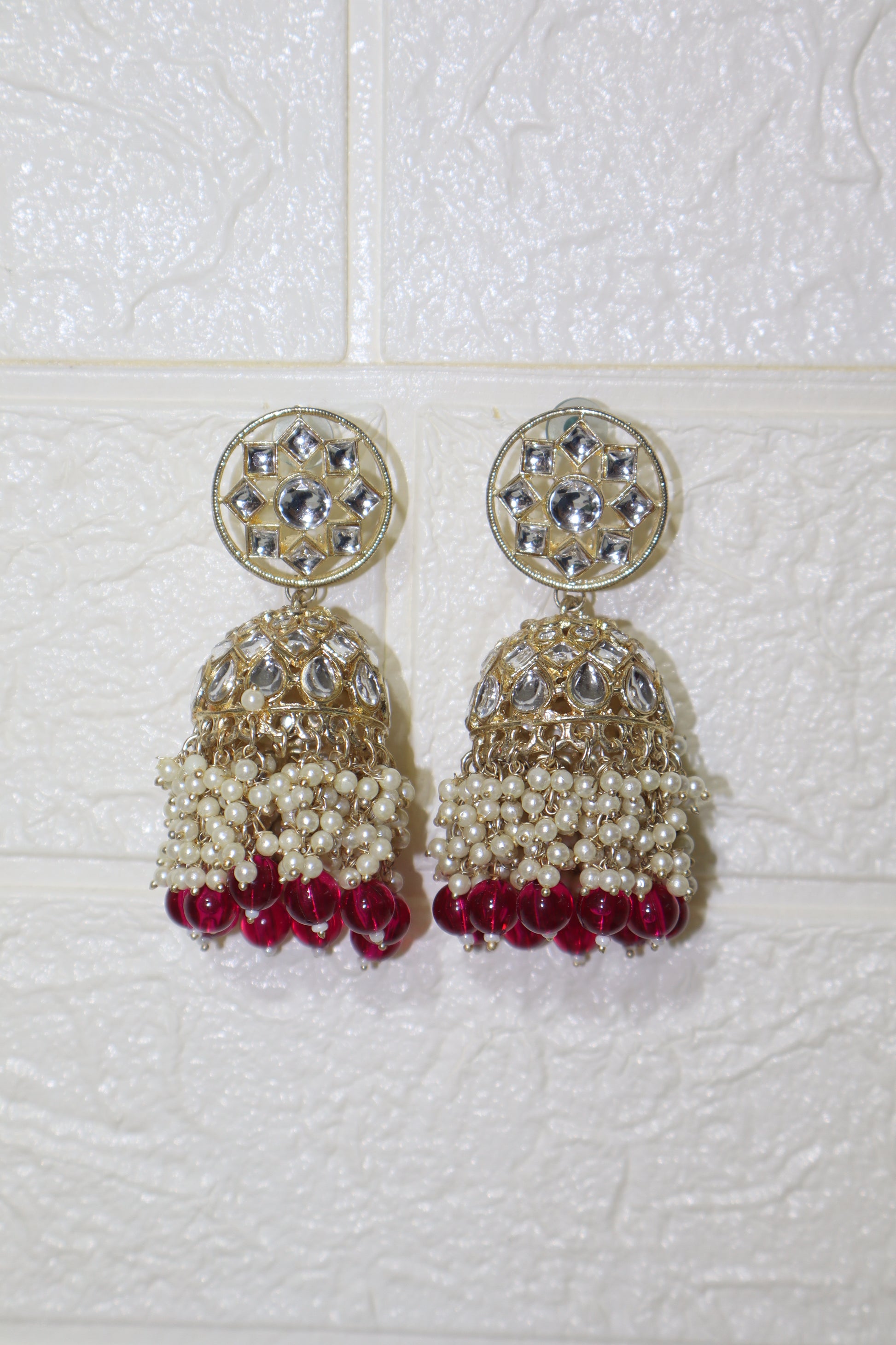 Royal Kundan Pearl Choker Set with Red Bead Drops