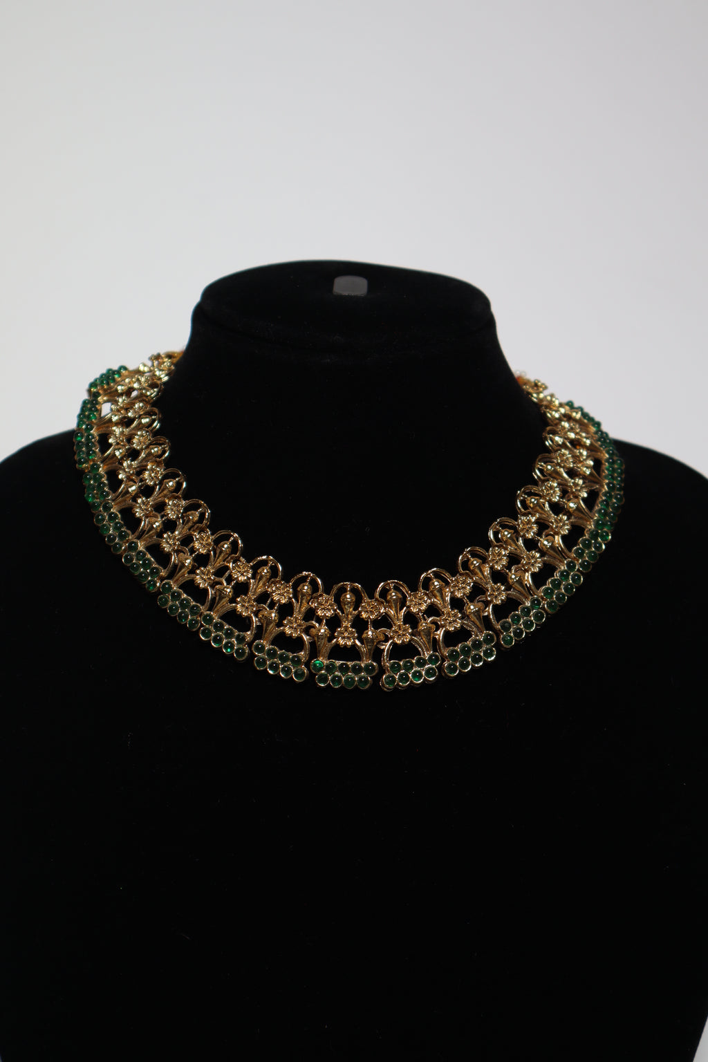Royal Green Temple Necklace Set with Traditional Motif Earrings