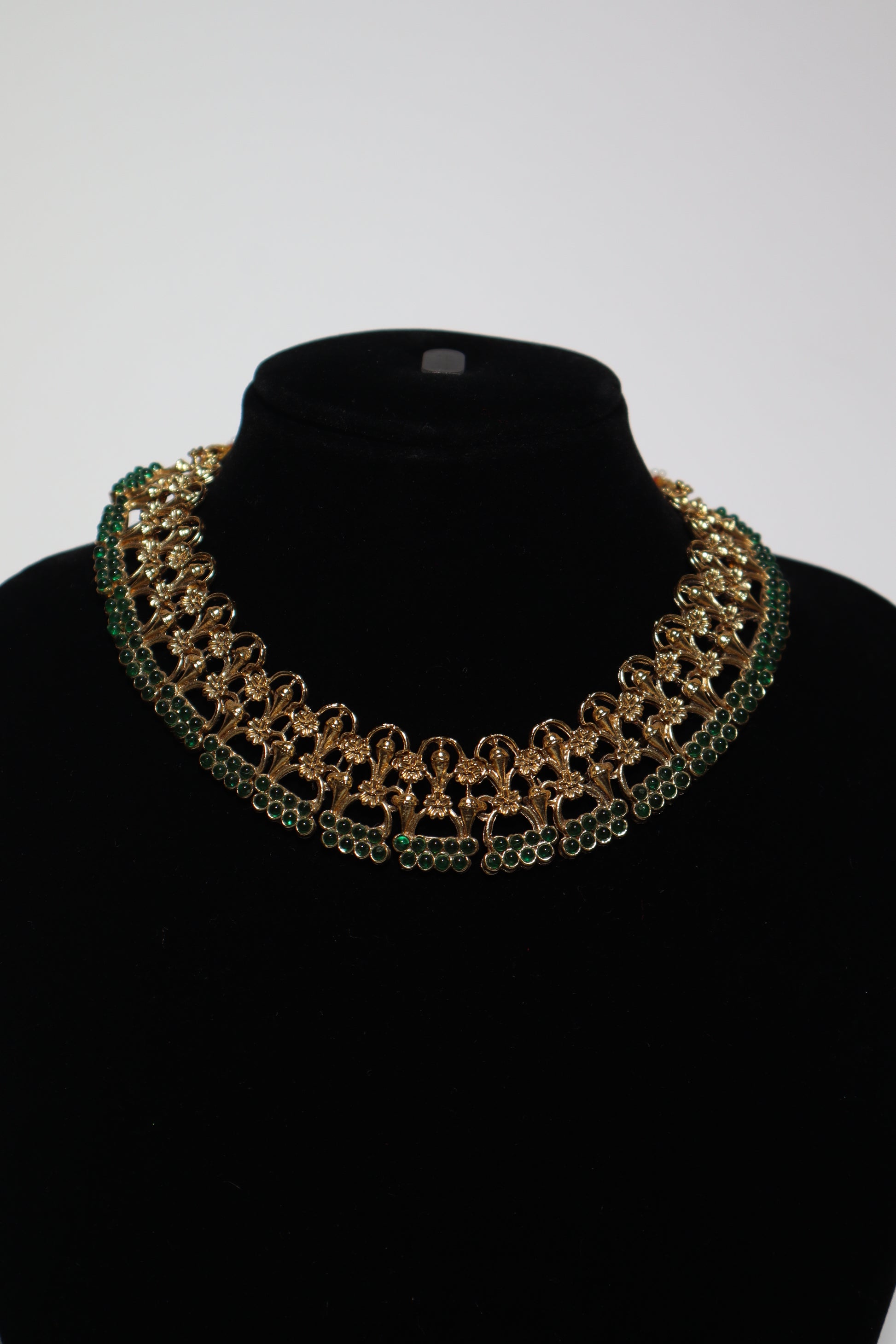 Royal Green Temple Necklace Set with Traditional Motif Earrings
