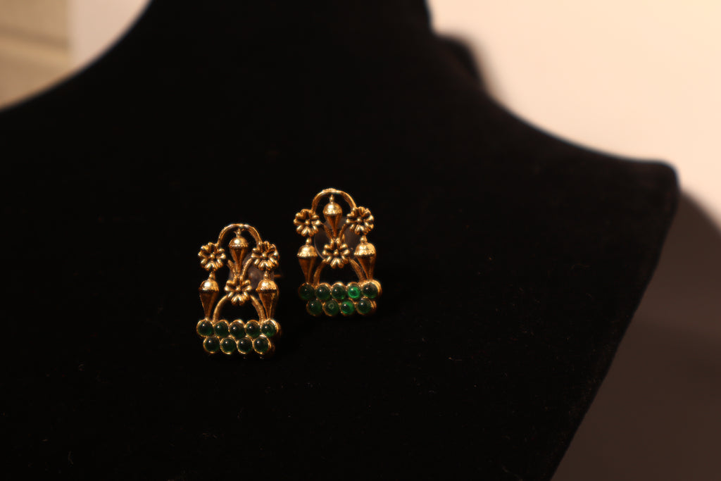 Royal Green Temple Necklace Set with Traditional Motif Earrings