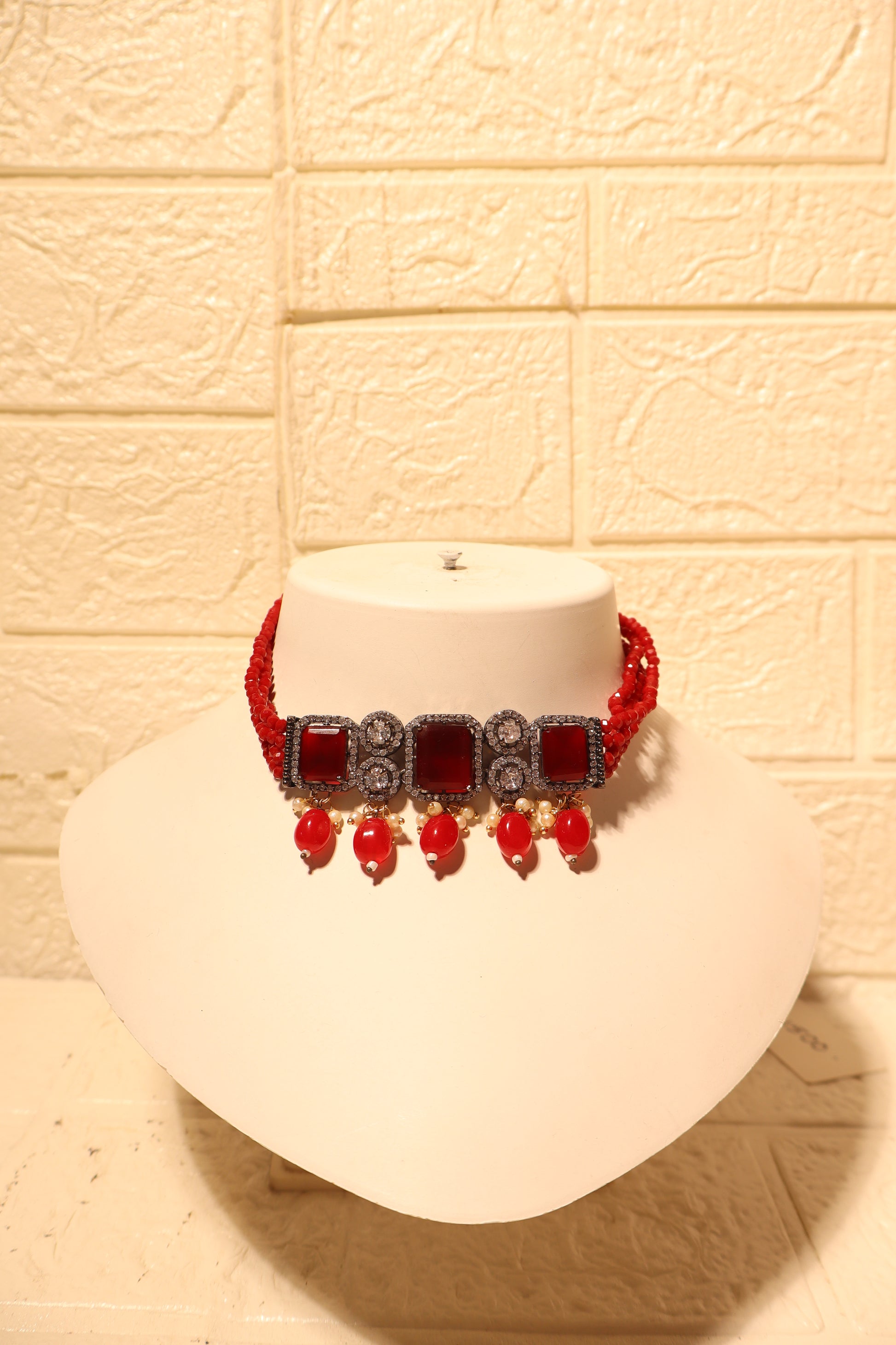 Royal Red Stone Choker & Earrings Set