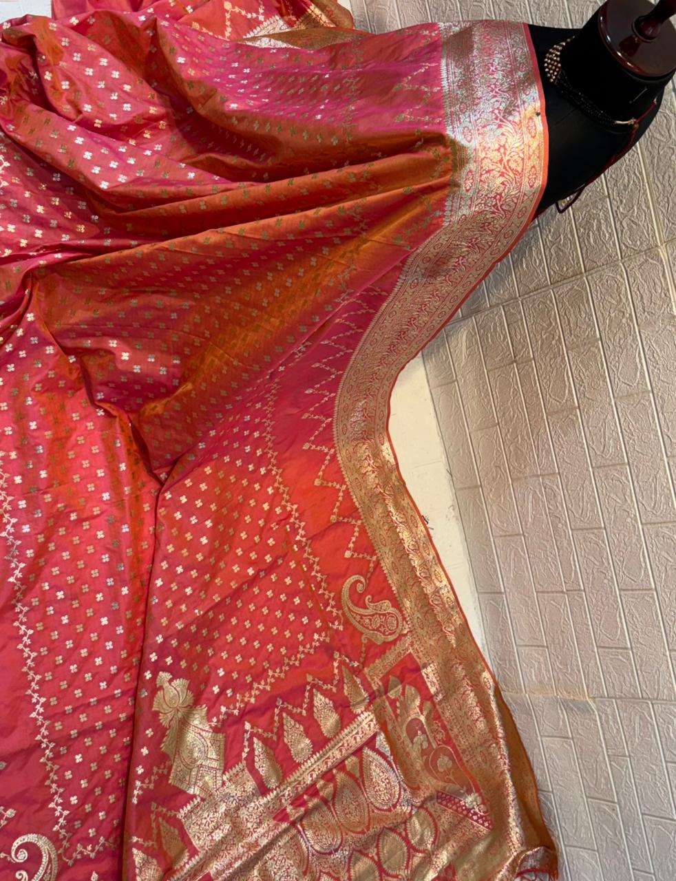Coral Pink Banarasi Silk Saree