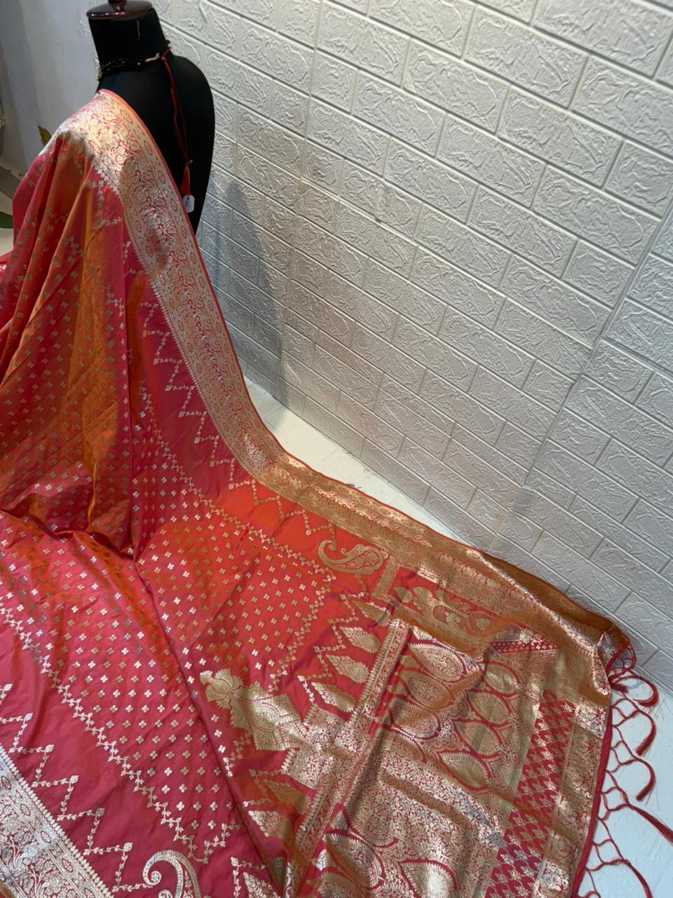 Coral Pink Banarasi Silk Saree