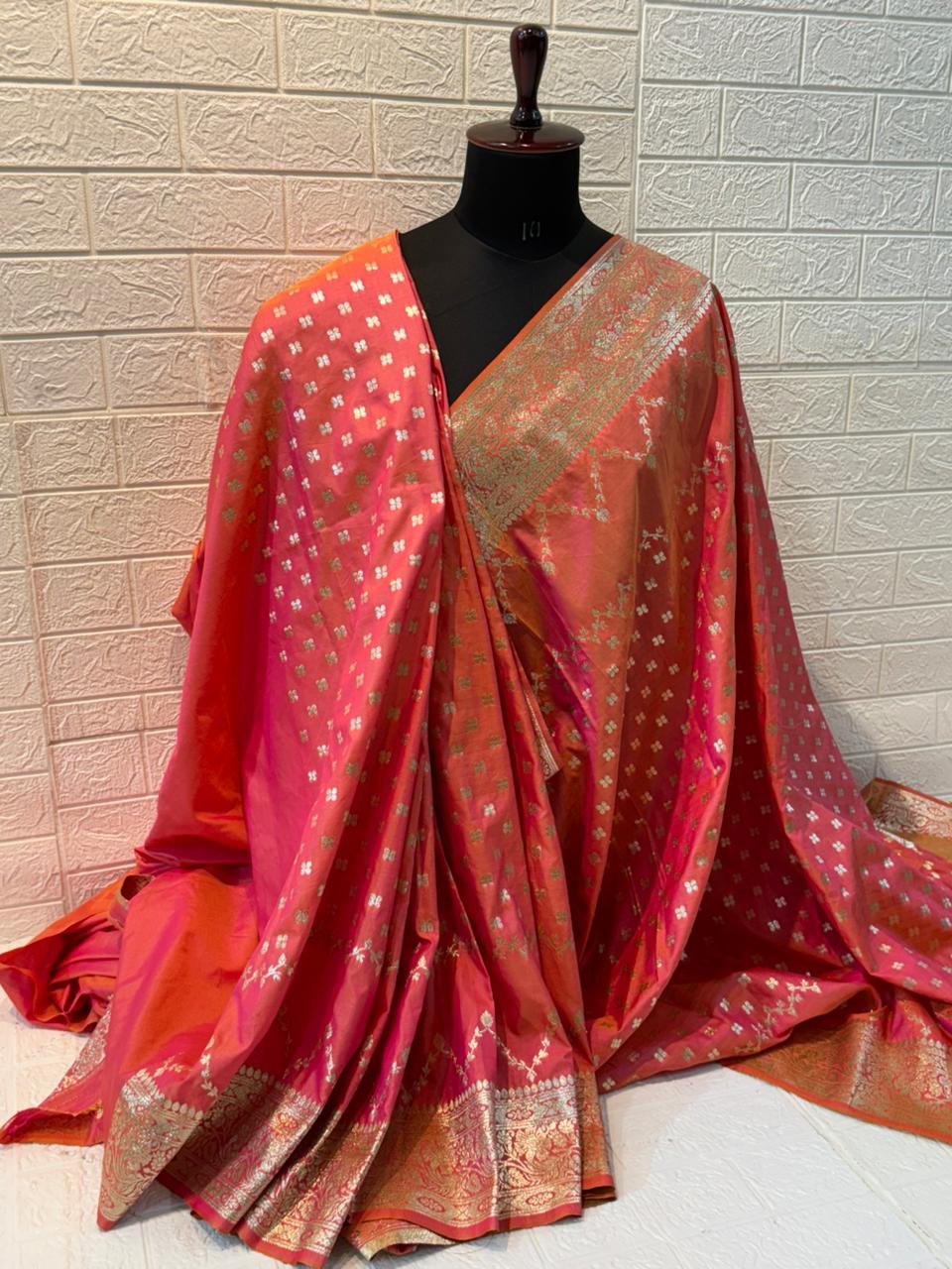 Coral Pink Banarasi Silk Saree