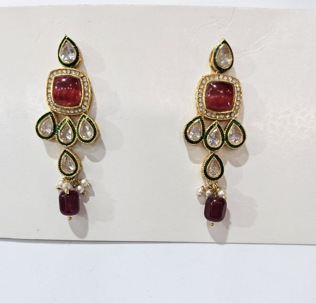 Red Stone & Kundan Pearl Strand Choker Set