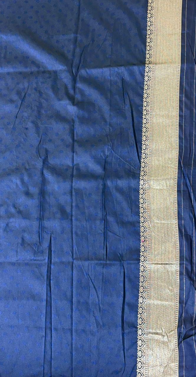 Royal Navy Blue Banarasi Silk Saree with Antique Gold Zari Work